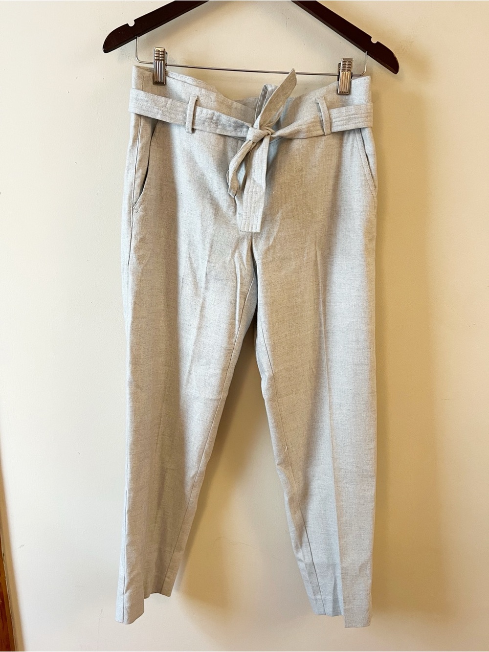 Ann Taylor LOFT Womens Pants Size 4 Blue Gray Mid Rise Belted Linen Blend